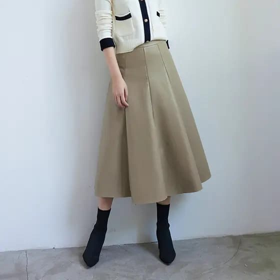 Outono inverno versão coreana saia de couro meio comprimento saia longa plissada feminina cintura alta saia grande elega