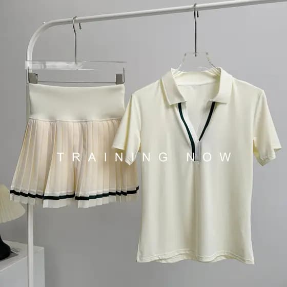 Terno esportivo de Badminton feminino verão lapela fina Yoga Wear manga curta Anti-reflexo correndo saia de tênis de Fit