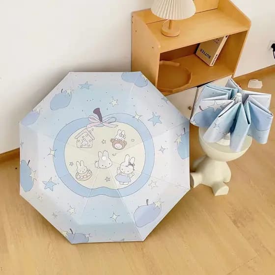 Apple Kitty Miffy Rabbit Guarda-chuva Chuva ou Chuva Guarda-sol de dupla utilização Anti-ultravioleta Guarda-sol Empilha