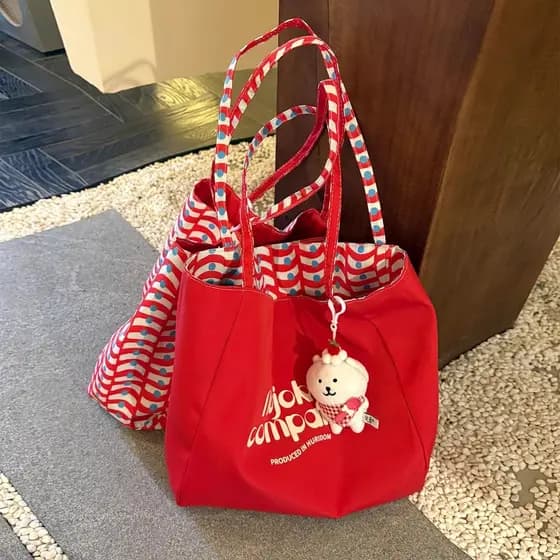 2026 novo estilo contraste cor sacola grande capacidade dupla face bolsa de lona passeio Commuter portátil saco de compr