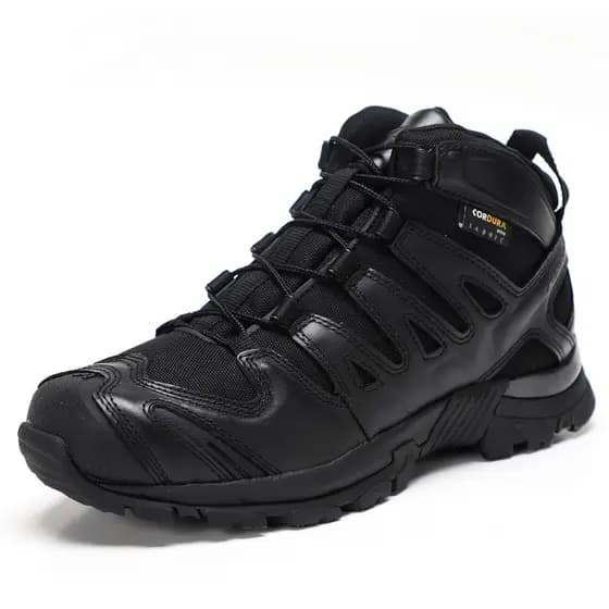 Botas táticas 3D pretas puras, caminhadas, serviço de sapatos, couro brilhante, operação de escalada, botas de treinamen