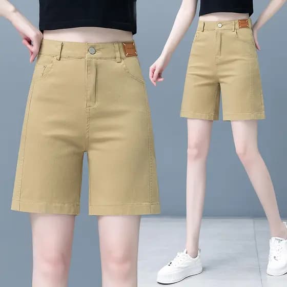 Cinco pontos Denim Shorts senhoras 2026 verão novo estilo cintura alta em linha reta estilo fino a linha Casual calças q