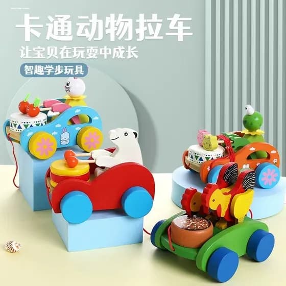Carrinho pequeno de madeira para crianças de 0 a 3 anos Carrinho de brinquedo para bebês Carrinho de criança