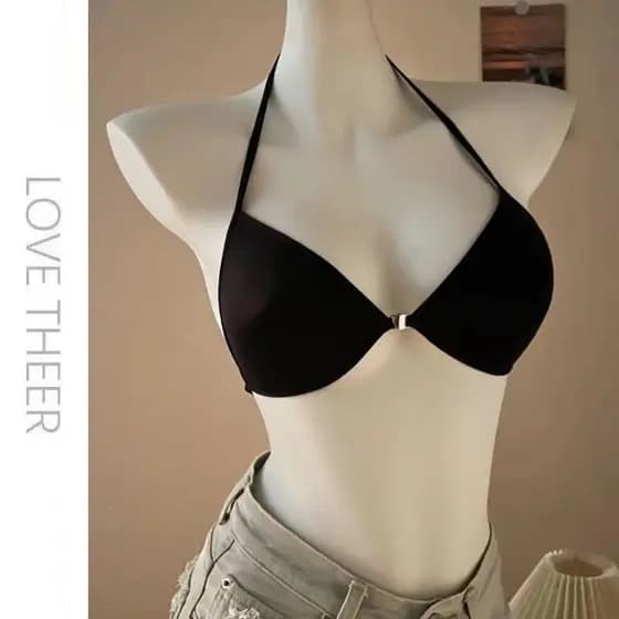 Alça de ombro fina halter pescoço roupa interior seios pequenos reunir lindas costas podem ser expostas fivela frontal p
