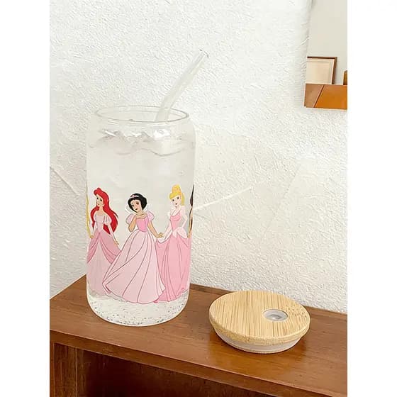 Vestido rosa Original, copo de princesa, copo para beber diário, vidro de borosilicato alto, canudo fofo de desenho anim