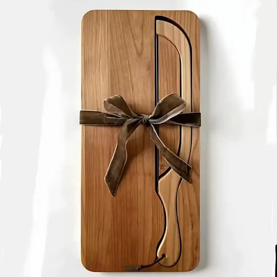 Conjunto de combinação de placa de faca de pão de madeira com furo para pendurar cozinha piquenique torrada baguete fati