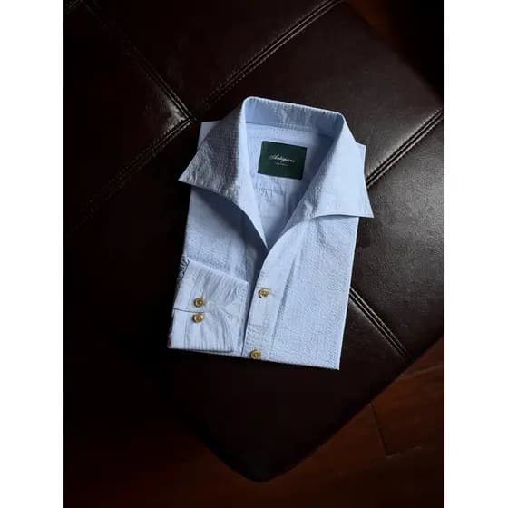 ARTIGIANI Padrinho Nápoles 6 Passos Camisa Artesanal Italiano Velho Dinheiro Verão Seersucker Gola De Uma Peça