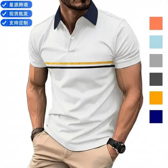 Comércio exterior 2026 verão AliExpress Amazon polo camisa botão costura camisa polo esportiva masculina manga curta