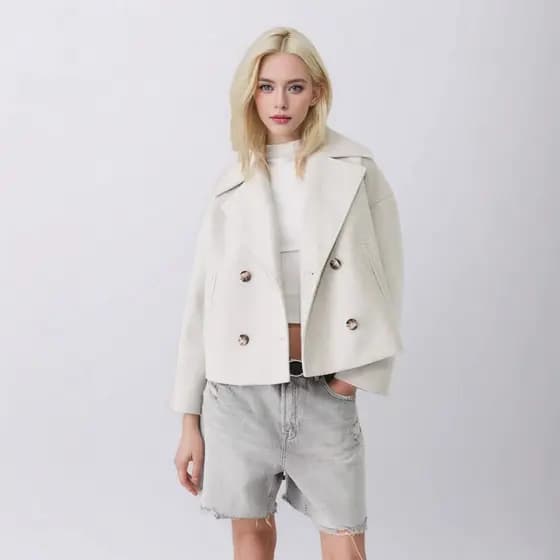 Minimalista 2025 outono novo estilo feminino europeu americano moda simples All-Match duplo Breasted jaqueta curta