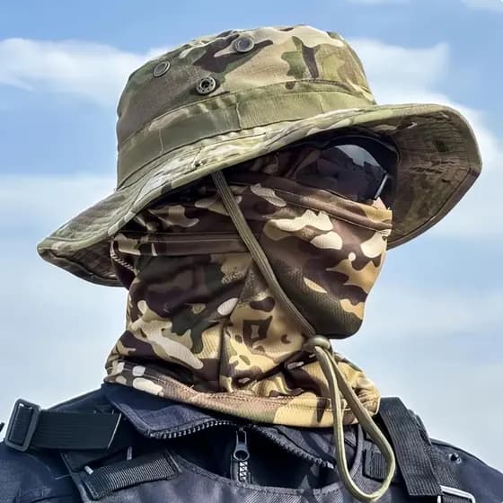 Chapéu de camuflagem masculino caminhadas ao ar livre ciclismo protetor solar pesca ferramenta útil Benny chapéu conjunt