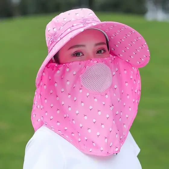 Proteção facial Proteção para pescoço Aba grande Proteção solar Chapéu de sol feminino primavera verão pode amarrar rabo