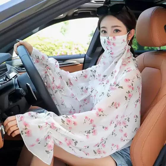 Versão coreana verão Chiffon manto máscara xale de duas peças protetor solar roupas femininas lenço de seda toalha de pr