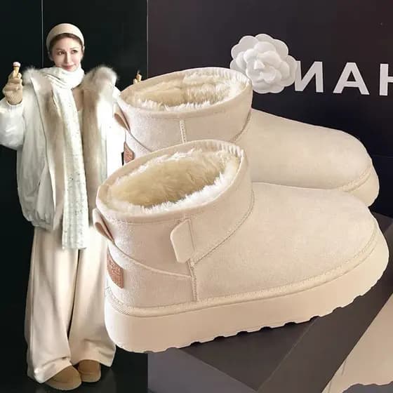 Botas de neve brancas de sola grossa inverno feminino 2025 novo estilo forro de lã engrossado botas curtas quentes à pro
