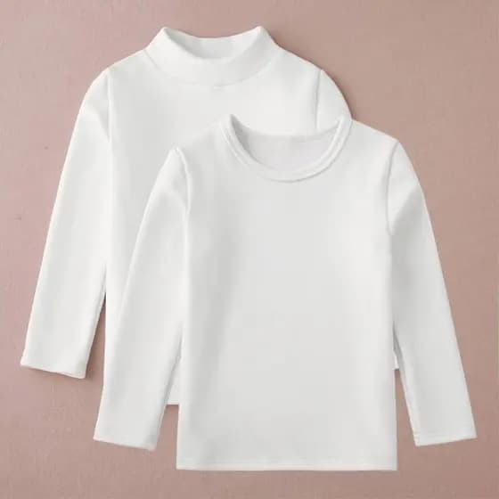 Camisa de fundo branca infantil de lã de lã puro algodão primavera outono manga comprida gola redonda camiseta meninos m