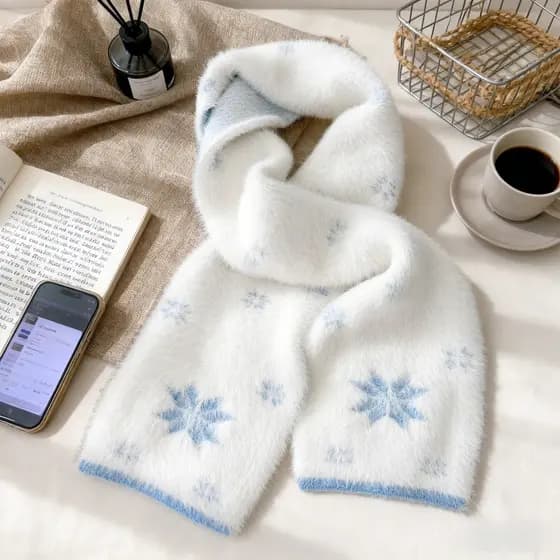 Azul floco de neve estilo coreano atmosfera feminino cachecol de inverno novo estilo quente estudantes japoneses All-Mat
