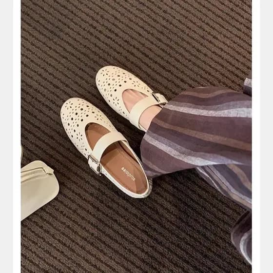 Primavera verão novo estilo estilo francês oco esculpido buraco de uma palavra Mary Jane sapatos femininos