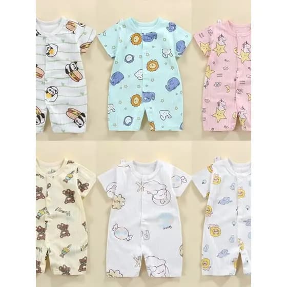 Bebê de manga curta macacão roupas de verão 0-6 meses bebê puro algodão Cardigan bebê macacão bonito respirável macacão