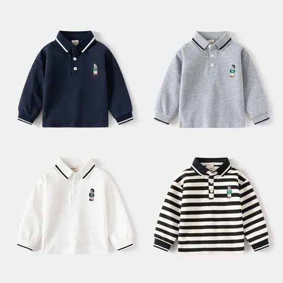 Crianças camiseta de manga comprida 2026 primavera novo estilo meninos puro algodão camisa POLO bebê moda camisa de fund