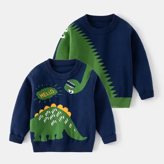 Meninos dupla camada camisola primavera outono roupas dos desenhos animados bonito dinossauro versão coreana crianças em