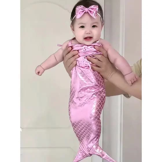 Meninas sereia vestido de princesa bebê peixe cauda dividir roupas pequeno mês idade bebê verão estilo fino foto traje