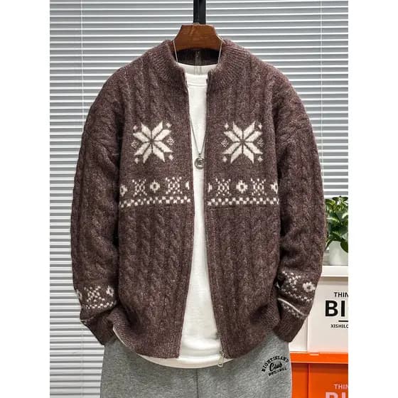 Outono inverno Street Wear Phil ilha Jacquard jaqueta de malha masculina Casual Retro preguiçoso padrão de linho Cardiga