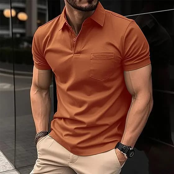 2025 verão lapela pulôver camisa polo bolso no peito camisa polo esportiva masculina topo Casual manga curta cor sólida