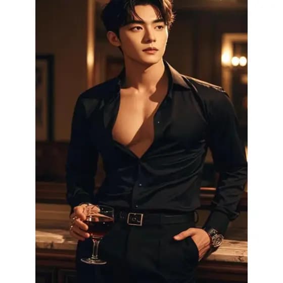 Abstinência estilo padrinho camisa preta masculina High-End de manga comprida estilo italiano não-ferro gelo seda Chiffo