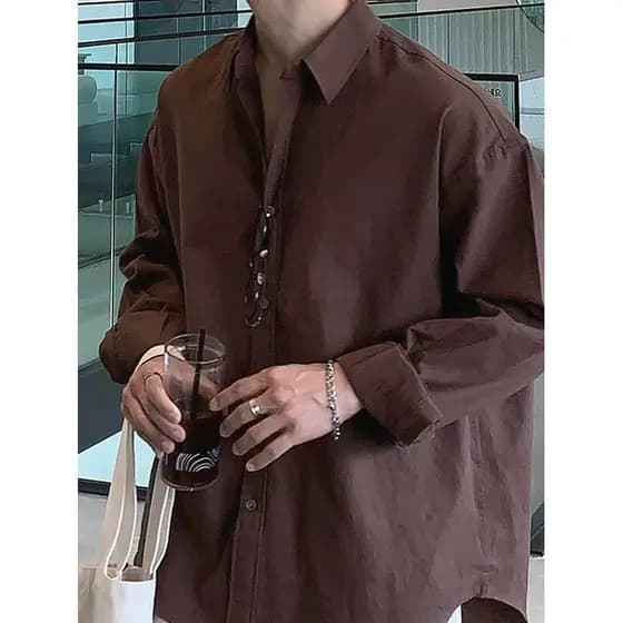Camisa de linho de algodão marrom masculina bolso único solto manga comprida protetor solar roupas estilo fino respiráve