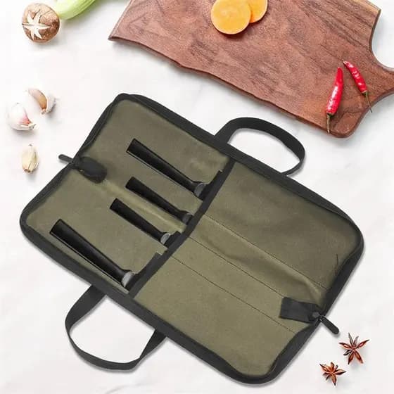 Saco de chef portátil moda resistente ao desgaste saco de lona de cera de óleo prático saco de armazenamento de faca de
