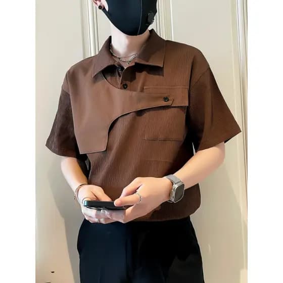 Verão 2024 novo estilo High-End funcional macacão camisa masculina de manga curta camisa polo masculina topos camisa bon