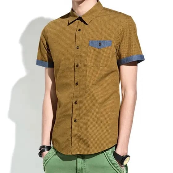 Contador genuíno moda Casual confortável All-Match puro algodão bolinhas cor combinando camisa de manga curta 35