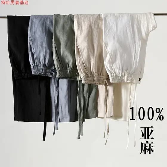 Calças de linho de verão masculinas estilo fino solto tamanho grande algodão linho tornozelo comprimento calças casuais