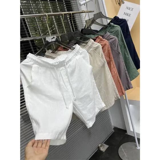 Shorts de linho masculino verão algodão linho calças cortadas britânico Retro cor sólida solto Casual praia calças na mo