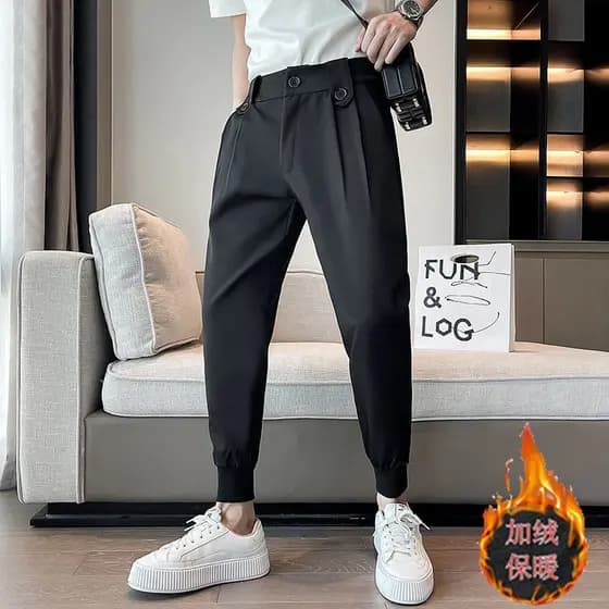 Calças casuais masculinas 2024 primavera outono novo estilo solto calças magras versão coreana plissado Design Leggings