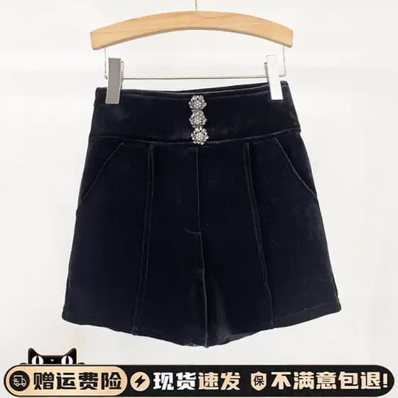 Preto ouro veludo Shorts feminino 2025 outono inverno novo estilo cintura alta mais magro olhar A linha calças de perna