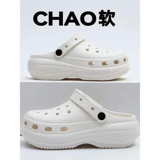 Sapatos de sola grossa buraco feminino novo estilo verão exterior usar sandálias de aumento beira-mar praia Toe-coberto