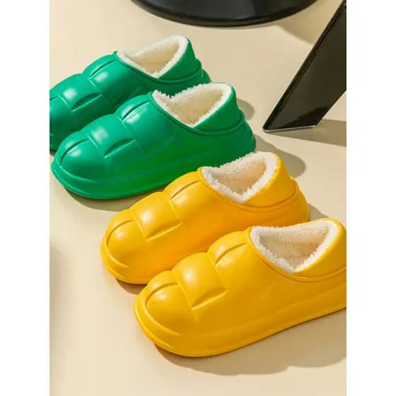 Chinelos de algodão feminino forro de lã de sola grossa novo estilo outono inverno salto à prova dwaterproof água casa a