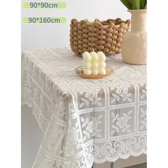 Toalha de mesa retrô francesa, toalha de mesa leve de luxo de alta qualidade com renda branca, estilo ins, pano de cober