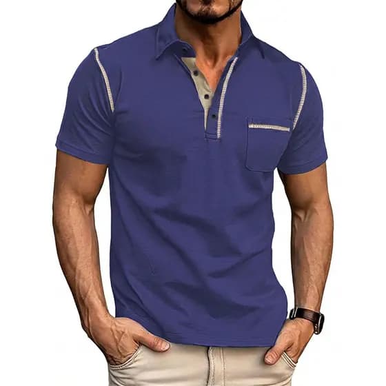Camisa polo masculina verão europeu americano camisa polo de manga curta tamanho grande Casual lapela cor-bloqueio camis