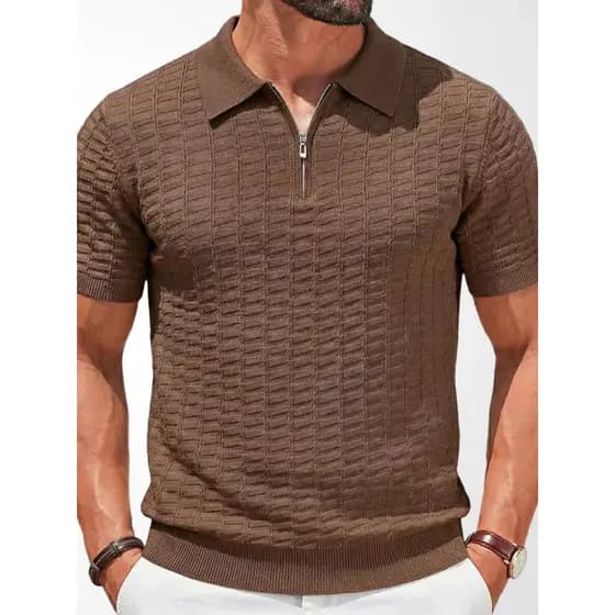 2026 verão americano Casual meio zíper manga curta camisa polo masculina cor sólida lapela malha topo masculino camiseta