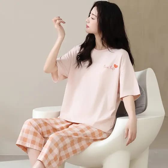 Pijama Modal feminino verão fino manga curta calças cortadas tamanho grande luz luxo High-End moda Loungewear terno
