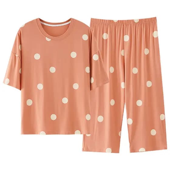Pijamas femininos modais bonitos idosos verão mais gordura tamanho grande solto manga curta calças cortadas Polka Dot Lo