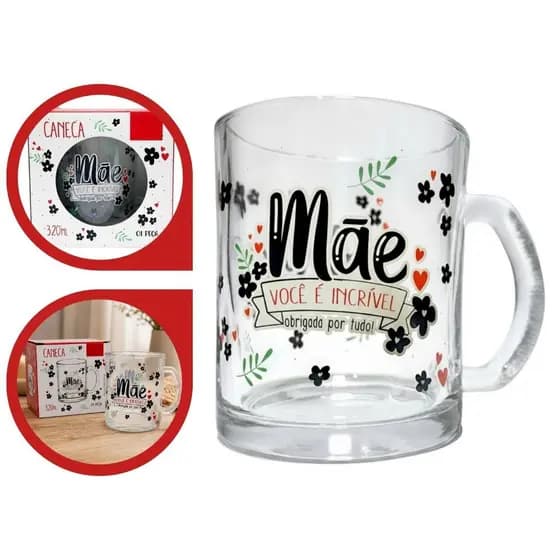 Caneca De Vidro 320ml Estampa Presente Dia Das Mães Café Chá