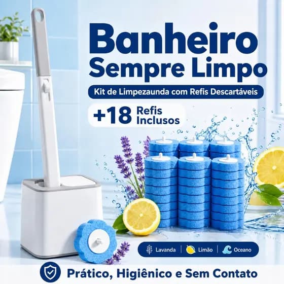 Kit Escova Sanitaria Descartavel Sem Contato Escova Banheiro Parede Lavatorio Com 18 Refis Mop Acessorio