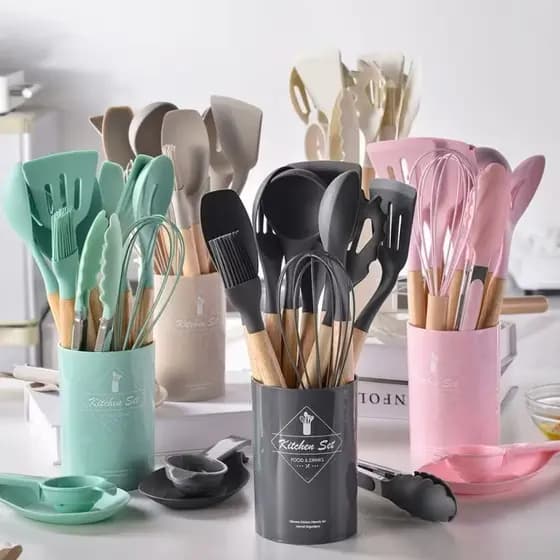 Jogo Completo de Utensílios de Cozinha de Silicone Itens Essenciais para sua Casa KITC/12
