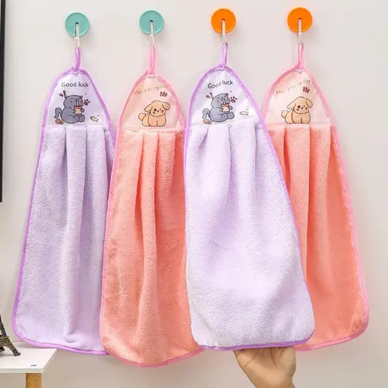 Toalha macia e espessa de lã coral, toalha de mão suspensa em cores vibrantes com desenhos animados, toalha absorvente s