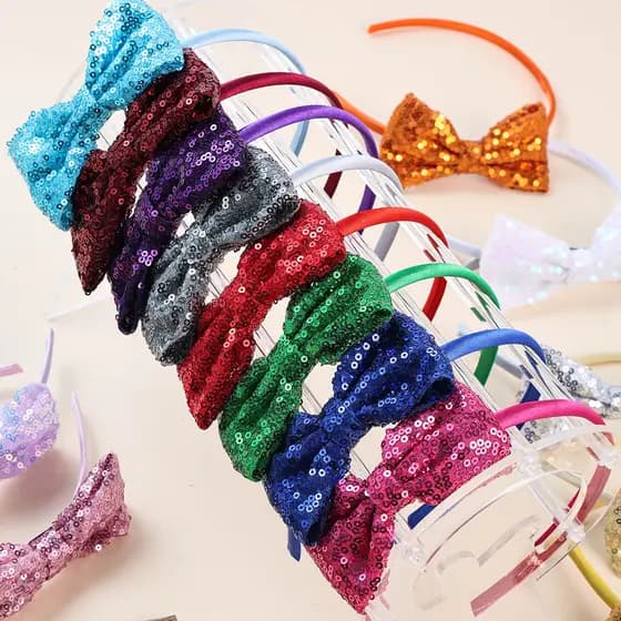 Tiara com laço de lantejoulas brilhantes, adequada para meninas, crianças e bebês, acessório de cabelo elegante e fofo e