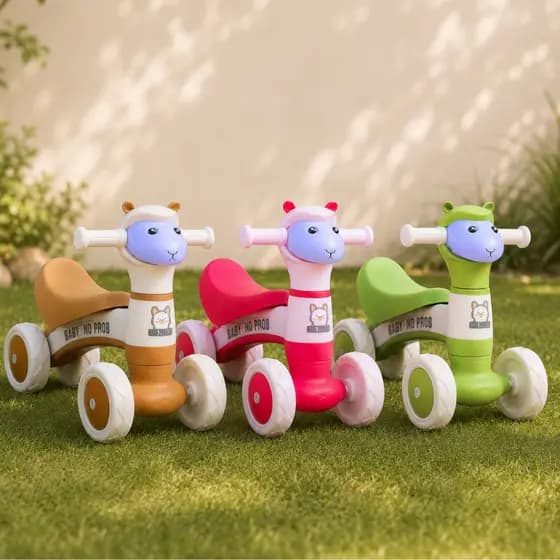 Andador Bicicleta Sem Pedal de Equilíbrio Infantil 4 Rodas com Som e Luz