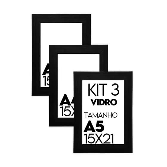 Kit 3 Porta Retratos 15x21cm A5 Com Vidro Para Fotos Decorativo Sala Quarto