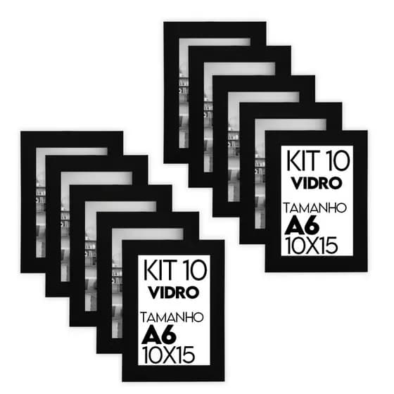 Kit 10 Porta Retratos 10x15cm A6 Com Vidro Para Fotos Decorativo Sala Quarto